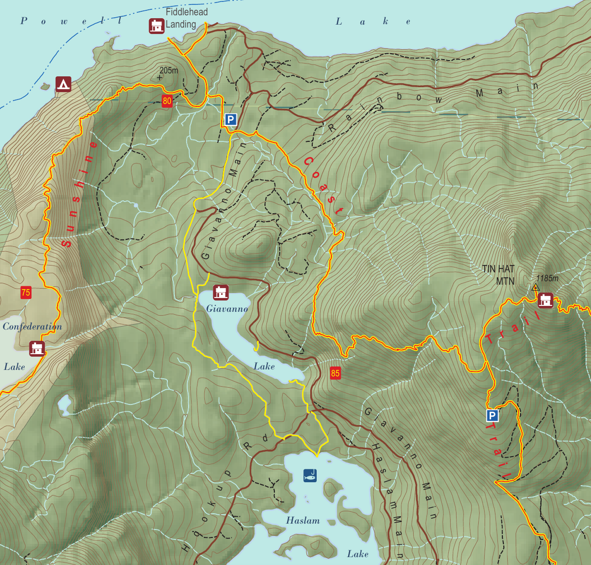 Confederation, Fiddlehead & Tinhat trail map